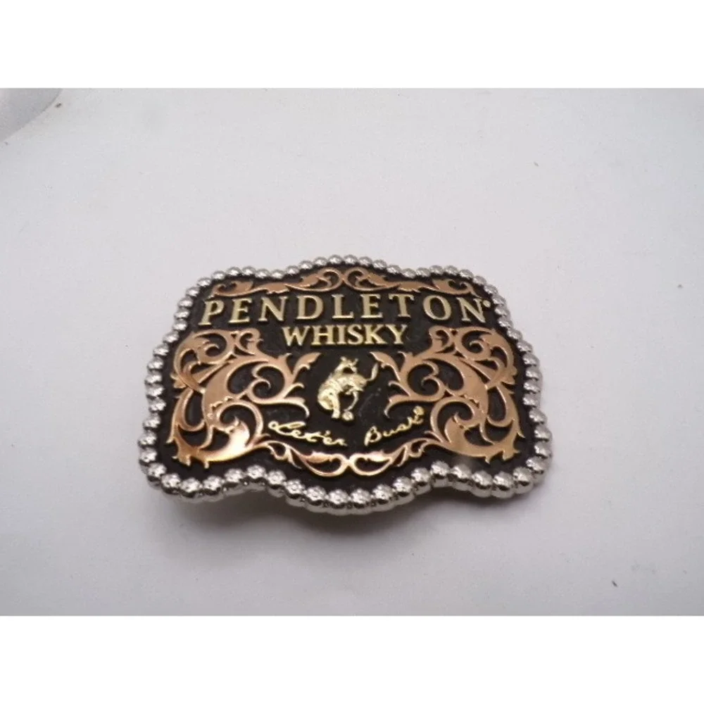 Montana Silversmiths Pendleton Whisky Buckle Let'er Buck Gold Silver Tone Rodeo